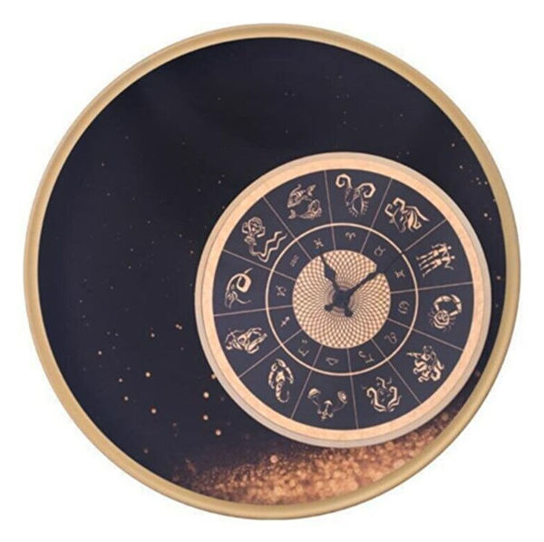 Siyah Altın Astroloji Desen Duvar Saati resmi